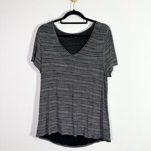 J. Jill Black White Stripe Short Sleeve V-Neck Tee Shirt